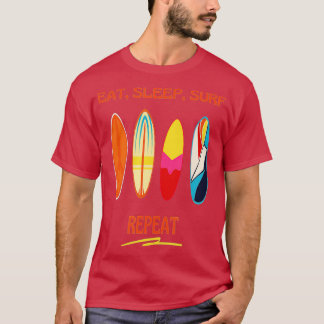 サーフィンサーフ食べボードスリープサーフリピートレトロサーフ Tシャツ