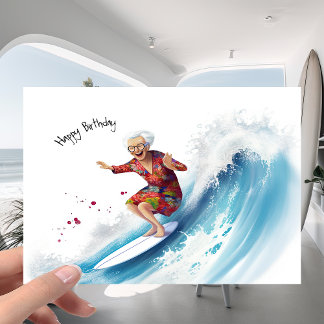 サーフィンザおもしろい海ウェーブグラニージョーク誕生日 カード