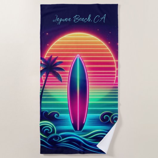 サーフィンザネオンサンセット –  ビーチタオル (正面)