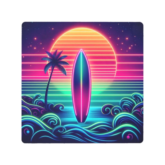 サーフィンザネオンサンセット メタルプリント (正面)