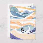 サーフィンザ・ウェーブ | 水コンテンポラリー色海 ポストカード (正面/裏面)
