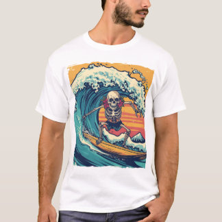 サーフィンスケルトン： Wave Rider Vibes Tシャツ