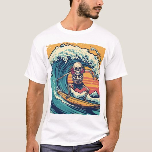 サーフィンスケルトン: Wave Rider Vibes Tシャツ (正面)