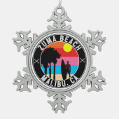 サーフィンズマビーチマリブカリフォルニアサーフ スノーフレークピューターオーナメント (正面)