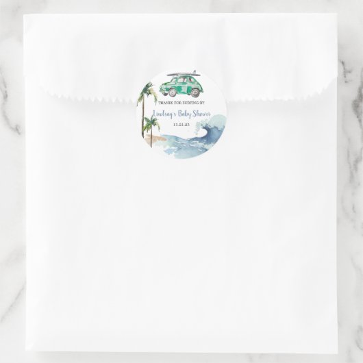 サーフィンテーマベビーシャワー招待状ビーチベビー ラウンドシール (バッグ)