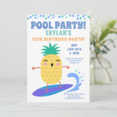 サーフィンパイナップル誕生日プールパーティーキッズ 招待状 (スタンド正面)