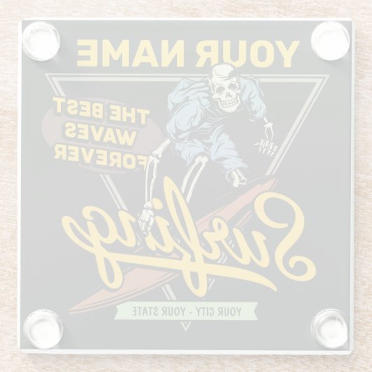 サーフィンパーソナライズされたスケルトン乗用波探査機 ガラスコースター (裏面)