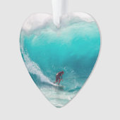 サーフィンビッグウェーブ海ビーチ日付写真カスタム オーナメント (正面)