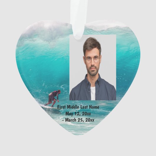 サーフィンビッグウェーブ海ビーチ日付写真カスタム オーナメント (裏面)