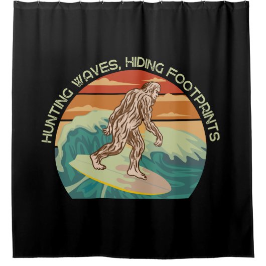 サーフィンビッグフット狩り波足跡を隠す シャワーカーテン (正面)