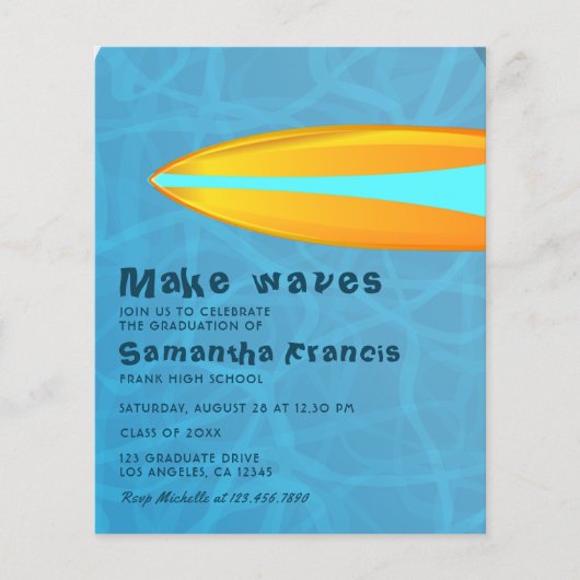 サーフィンビーチをテーマにした卒業パーティーの写真招待状 チラシ (正面)
