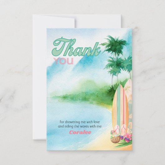 サーフィンビーチウォーターカラーサマールアウ（ハワイ式宴会） サンキューカード (正面)