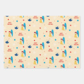 サーフィンビーチドッグクリスマスギフトラップセット3 ラッピングペーパーシート (正面)