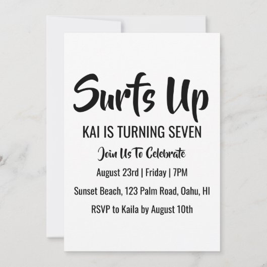 サーフィンビーチバースデーパーティ招待状 招待状 (裏面)