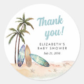 サーフィンビーチベビーシャワーありがとう ラウンドシール (正面)