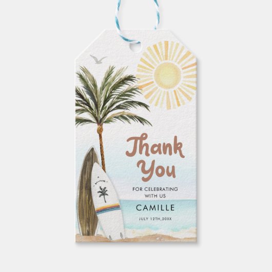 サーフィンビーチベビーシャワーサンキューラベル ギフトタグ (正面)