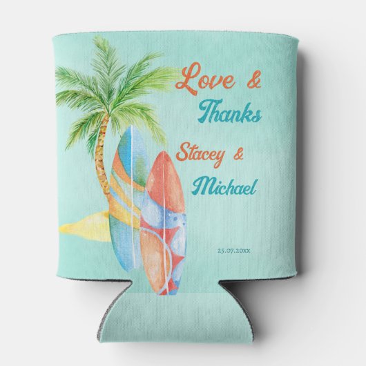 サーフィンビーチ熱帯海辺結婚式の引き出物 缶クーラー (裏面)
