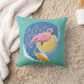 サーフィンフラミンゴグラフィックイラストレーション クッション (ブランケット)