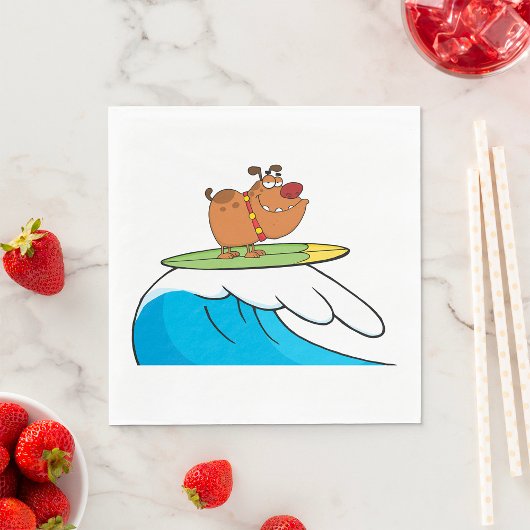 サーフィンブルドッグおもしろい犬ナプキンズ スタンダードランチョンナプキン