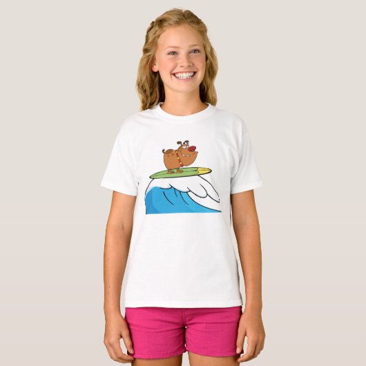 サーフィンブルドッグおもしろい犬Tシャツ Tシャツ (正面フル)