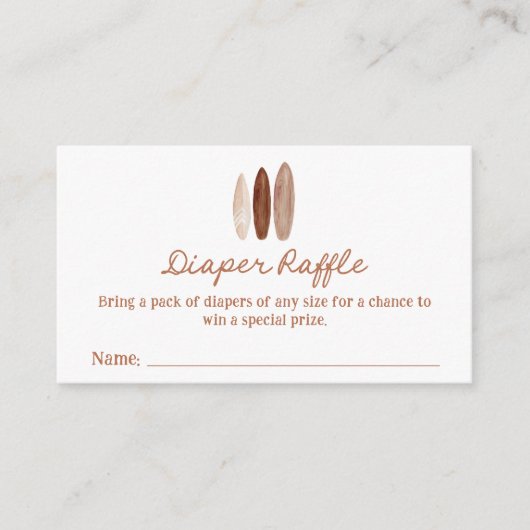 サーフィンベビーシャワーおむつゲームチケット エンクロージャーカード (正面)