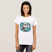 サーフィンペンギンとサメのハイタッチ Tシャツ (正面フル)