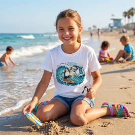 サーフィンペンギンとサメのハイタッチ Tシャツ