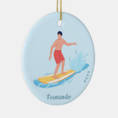 サーフィンボーイサーファー波の名前と年の水に乗る セラミックオーナメント (右)