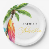 サーフィンボードサマービーチベビーシャワーパーティー ペーパープレート (正面)
