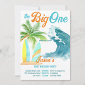 サーフィンレトロビーチパーティービッグワン1歳の誕生日 招待状 (正面)