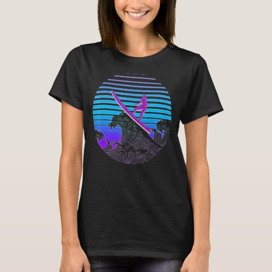 サーフィンレトロVAPORWAVEサーフボーダーウェーブズ海Su Tシャツ (正面)