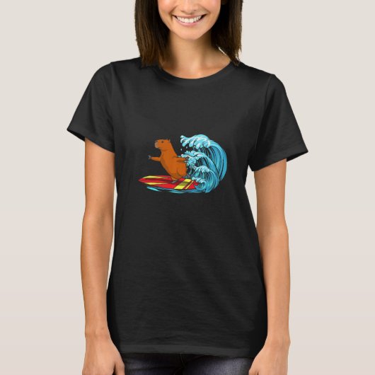 サーフィン動物カピバラ語り手 テンジクネズミ齧歯類 Tシャツ (正面)