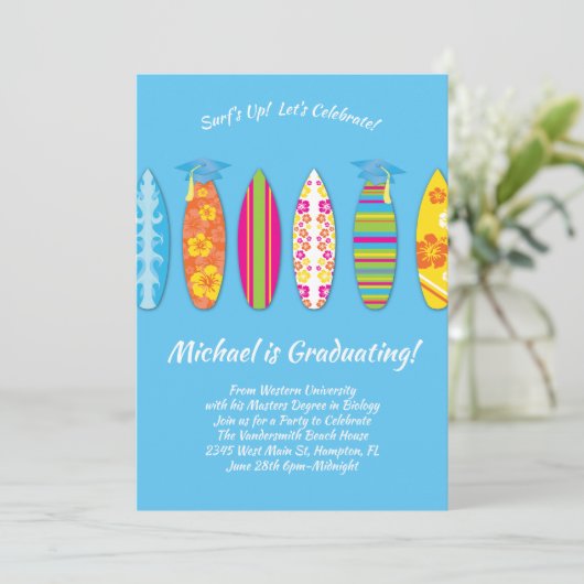 サーフィン卒業パーティーサーフボード 招待状 (スタンド正面)