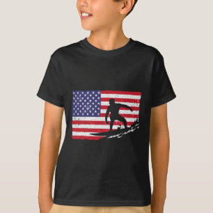 サーフィン女子男性へ7月4日アメリカ国旗Su Tシャツ
