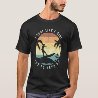 サーフィン好きな女性のためのレトロサーファーデザイン Tシャツ