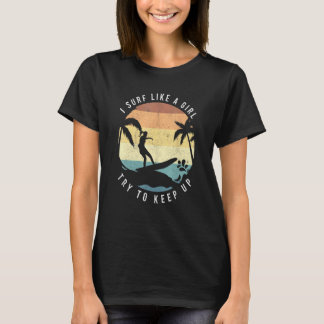サーフィン好きな女性のためのレトロサーファーデザイン Tシャツ