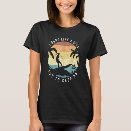 サーフィン好きな女性のためのレトロサーファーデザイン Tシャツ (正面)