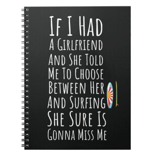 サーフィン好きの彼に最適!ユーモア溢れるおもしろサーフィングプレゼント ノートブック (正面)