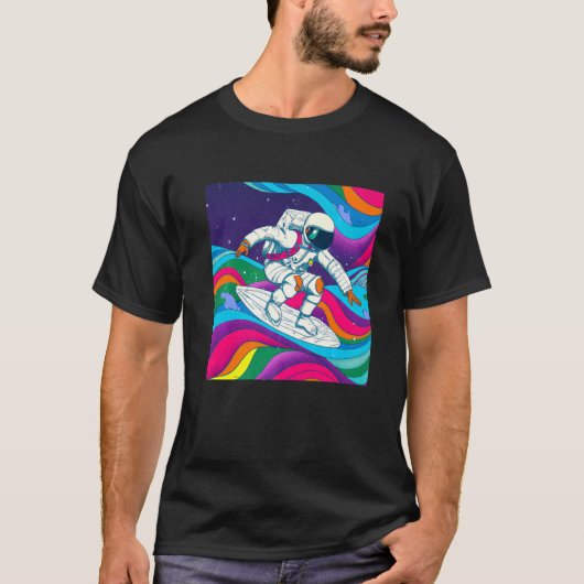 サーフィン宇宙飛行士つる10銀河系搭乗サーファーU Tシャツ (正面)
