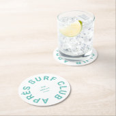 サーフィン後のクラブターコイズサーファー社交クラブのロゴ ラウンドペーパーコースター (インサイチュ)