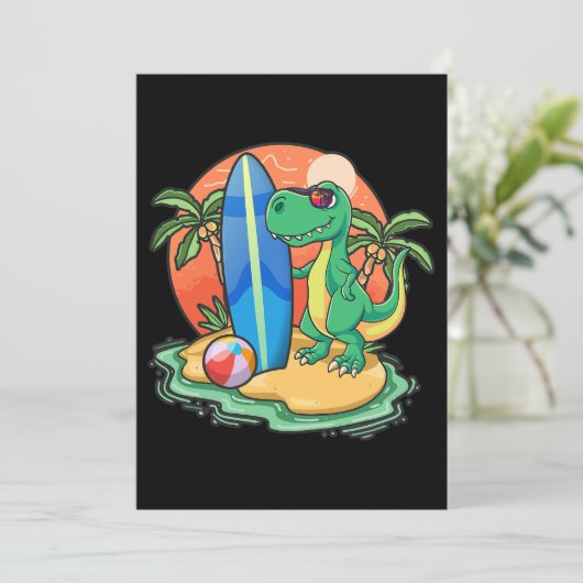 サーフィン恐竜おもしろいビーチ休暇動物グラフ 招待状 (スタンド正面)