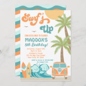サーフィン最高！サーフビーチ　サーフィン最高！誕生日パーティー招待状 招待状 (正面/裏面)