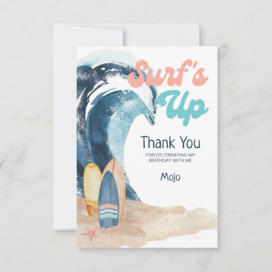 サーフィン最高! | ビーチサーフボード 子供の誕生日 サンキューカード (正面)