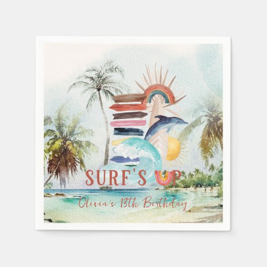 サーフィン最高！｜レトロサマーサーフィン誕生日 スタンダードカクテルナプキン (正面)