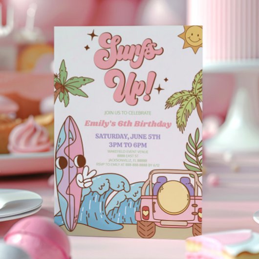 サーフィン最高！レトロサーフボード・グルービーバースデーパーティー 招待状