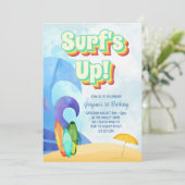 サーフィン最高！レトロビーチファーストバースデー 招待状 (スタンド正面)