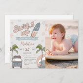 サーフィン最高！ 海の誕生日写真招待状カード 招待状 (正面/裏面)