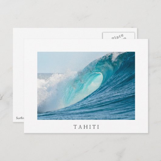 サーフィン樽形波、タヒチ、白いはがき ポストカード (正面/裏面)