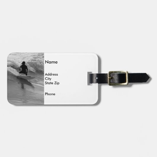 サーフィン波グレースケール ラゲッジタグ (正面横)