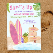 サーフィン満一歳誕生日パーティー女の子の招待状 招待状